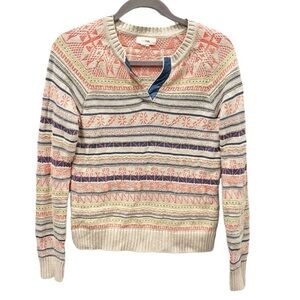 Anthropologie Sweater Women's XS Fiets Voor 2 Camel Blend Striped Arts & Crafts